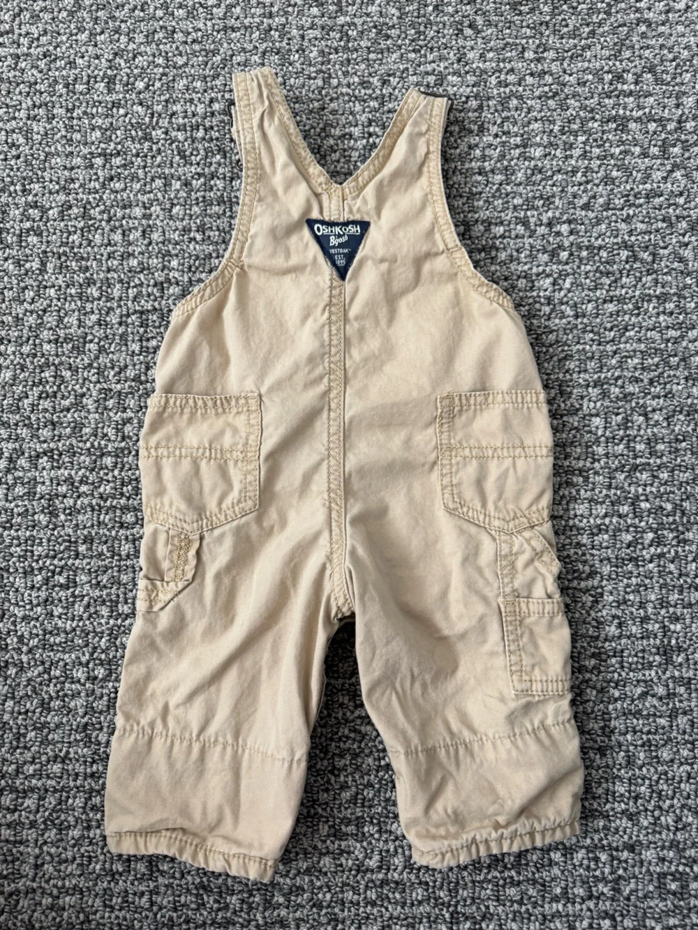 OshKosh B'gosh Khaki Baby Overalls with Plaid Lining